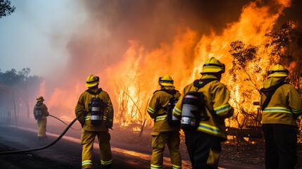 A team of firefighters in action, battling a blaze and protecting the community Generative AI
