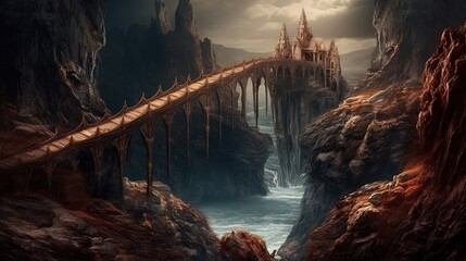 Fantasy bridge over abyss. Generative AI