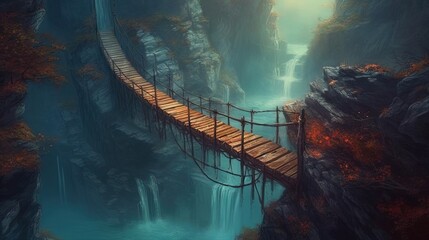 Fantasy bridge over abyss. Generative AI