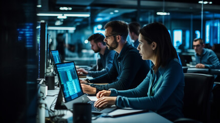 A team of IT professionals working on computers, exemplifying the importance of technology and information labor Generative AI