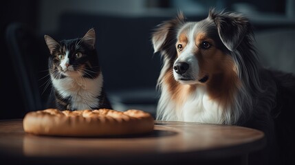 Dog and cat in the kitchen. Generative AI