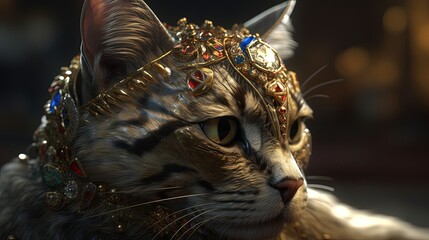 Cat wearing valuable medieval jewelry. Generative AI