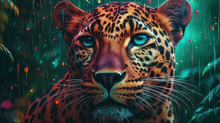 Tropical close-up leopard in jungle. Leopard face. Generative AI