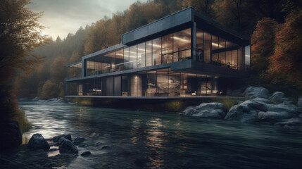 A house in nature by a river