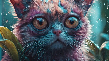 Tropical exotic cat creature in jungle. Generative AI