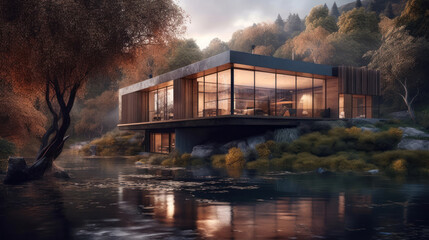 Fototapeta premium A house in nature by a river
