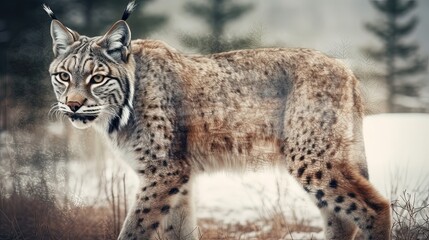 Obraz premium Double exposure lynx. Generative AI