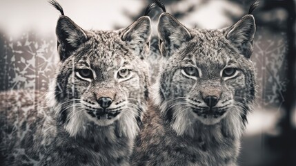 Fototapeta premium Double exposure lynx. Generative AI