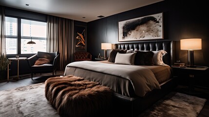 Modern bedroom. Generative AI