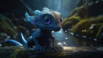 Cute baby dragon. Cute monster creature. Generative AI