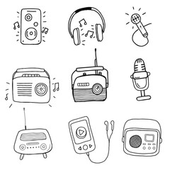 Set of music related vector doodle illustrations.