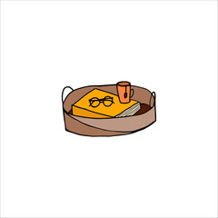 Table in the bed. Vector doodle illustration