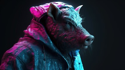 Humanoid boar rat in fashion clothes. Pig creature. Generative AI