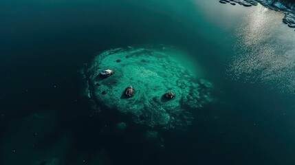 Bird's eye view on turquoise crystal water. Generative AI