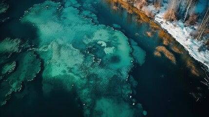 Bird's eye view on turquoise crystal water. Generative AI