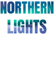 Northern lights (aurora borealis) inscription consisting of photo, png text