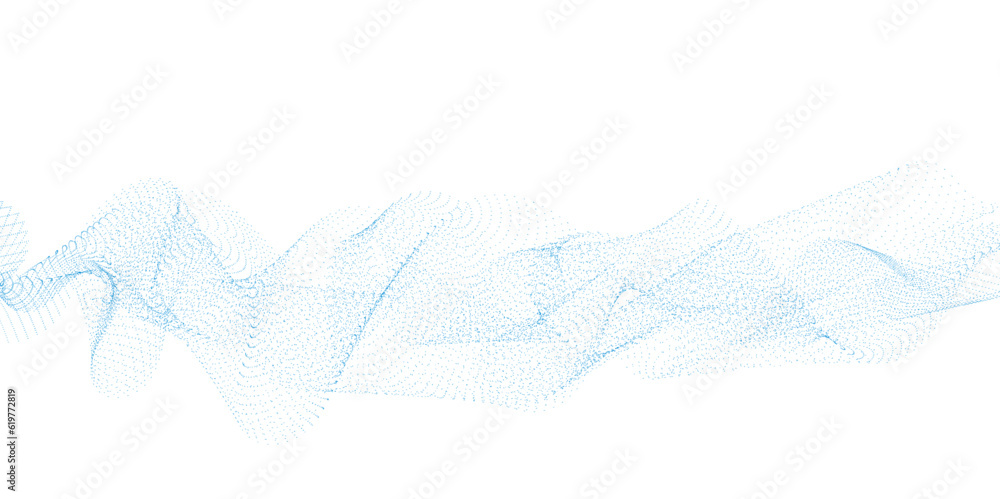 Poster abstract technology and science flowing wave blue lines with dots background. abstract wavy sound li