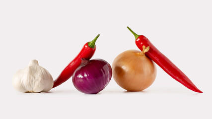group of healthy vegetables seasoning on a white background