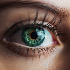 Naklejka premium Mesmerizing Kaleidoscope: Close-up of a Colorful Green Eye - A Captivating Vision of Vibrant Hues and Intricate Details - Generative AI