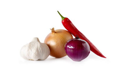group of healthy vegetables seasoning on a white background