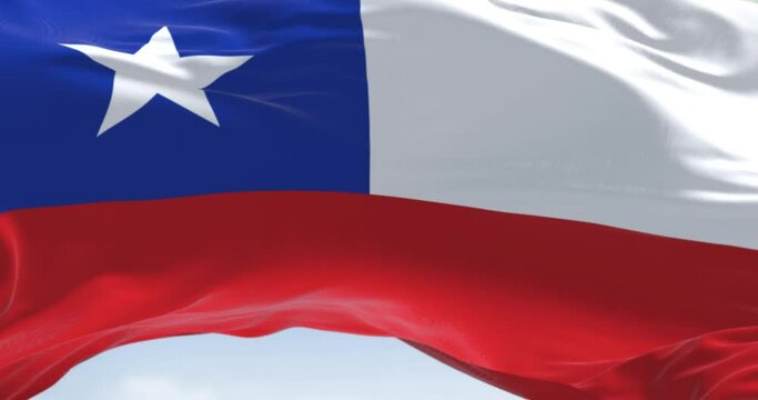 Close-up of Chile national flag waving