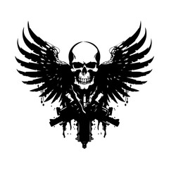 Skull with wings, vector art, isolated on white background, vector illustration.