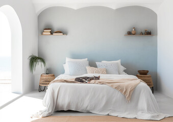 blank wall coastal beach  style interior mockup bedroom 