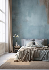 blank wall coastal beach  style interior mockup bedroom 