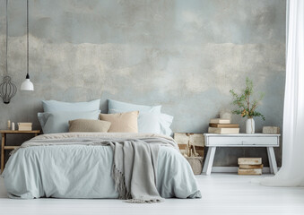 blank wall coastal beach  style interior mockup bedroom  - 619774479