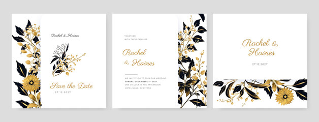 Fototapeta na wymiar Vector flowers wedding invitation, save the date card template.
