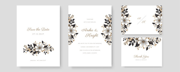 Vector elegant wedding invitation cards template with watercolor floral decoration