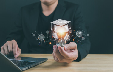 E-learning concept: Graduate certificate program, online study, creative ideas, and knowledge acquisition for internet education.
