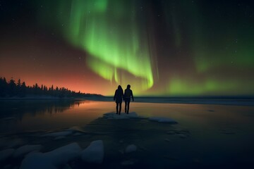 Fototapeta premium Couple watching Northern Lights