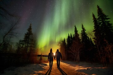 Couple watching Northern Lights