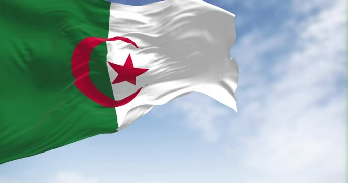 National flag of Algeria waving on a clear day