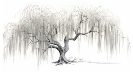 A delicate willow tree watercolor illustration - Generative AI. - obrazy, fototapety, plakaty