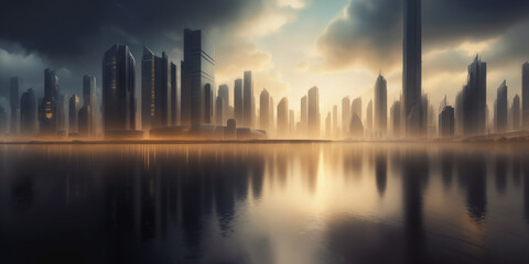 Obraz na płótnie Canvas Futuristic urban skyline,Fictional City Skyline, 