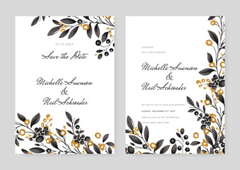 Fototapeta premium Elegant wedding invitation card template with watercolor and floral decoration.