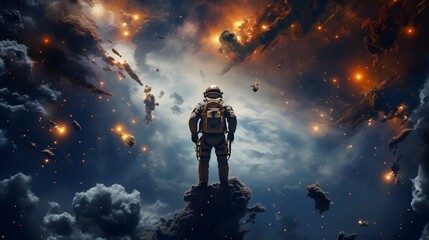 Fototapeta na wymiar An astronaut flying in the space. AI Generated.