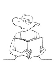 Continuous one line drawing of a woman reading a book. Vector illustration.