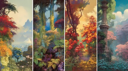 Colorful collage of botanical gardens. Generative AI