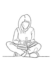 Fototapeta na wymiar Continuous one line drawing of a woman reading a book. Vector illustration.