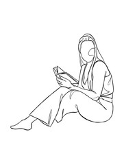 Continuous one line drawing of a woman reading a book. Vector illustration.