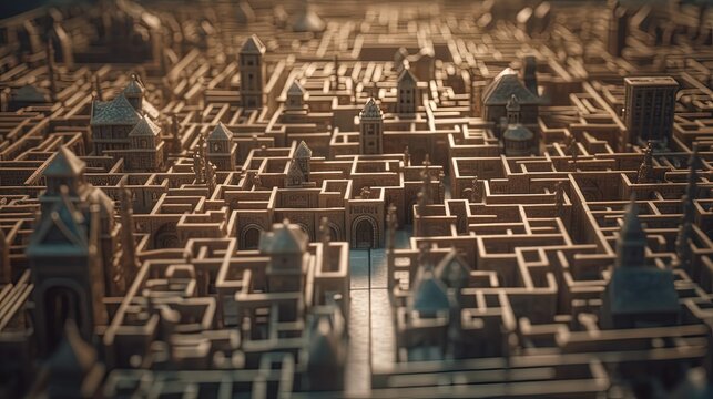 Tangled city maze. Fantasy labyrinth. Generative AI