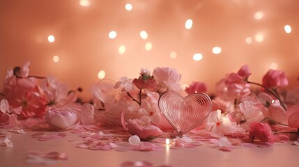 Light pink background with small heart and flowers. Generative AI