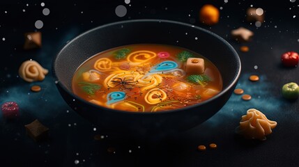 Futuristic soup. Colorful fantasy soup. Generative AI