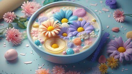 Obraz na płótnie Canvas Colorful soup with flowers. Generative AI 