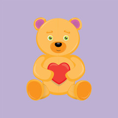 sitting orange plush bear holding red heart