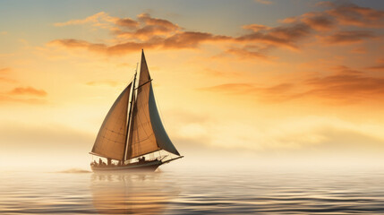 Fototapeta na wymiar sailboat on calm sea at sunset