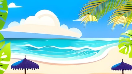 Fototapeta na wymiar tropical art beach resort parasol